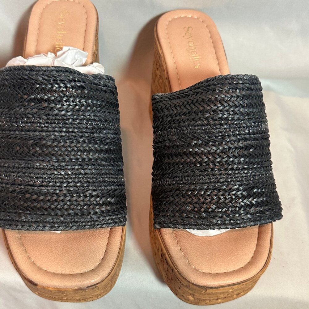 NIB | Seychelles | Applause Woven Platform Mule Sandals | Black | Sz 8.5